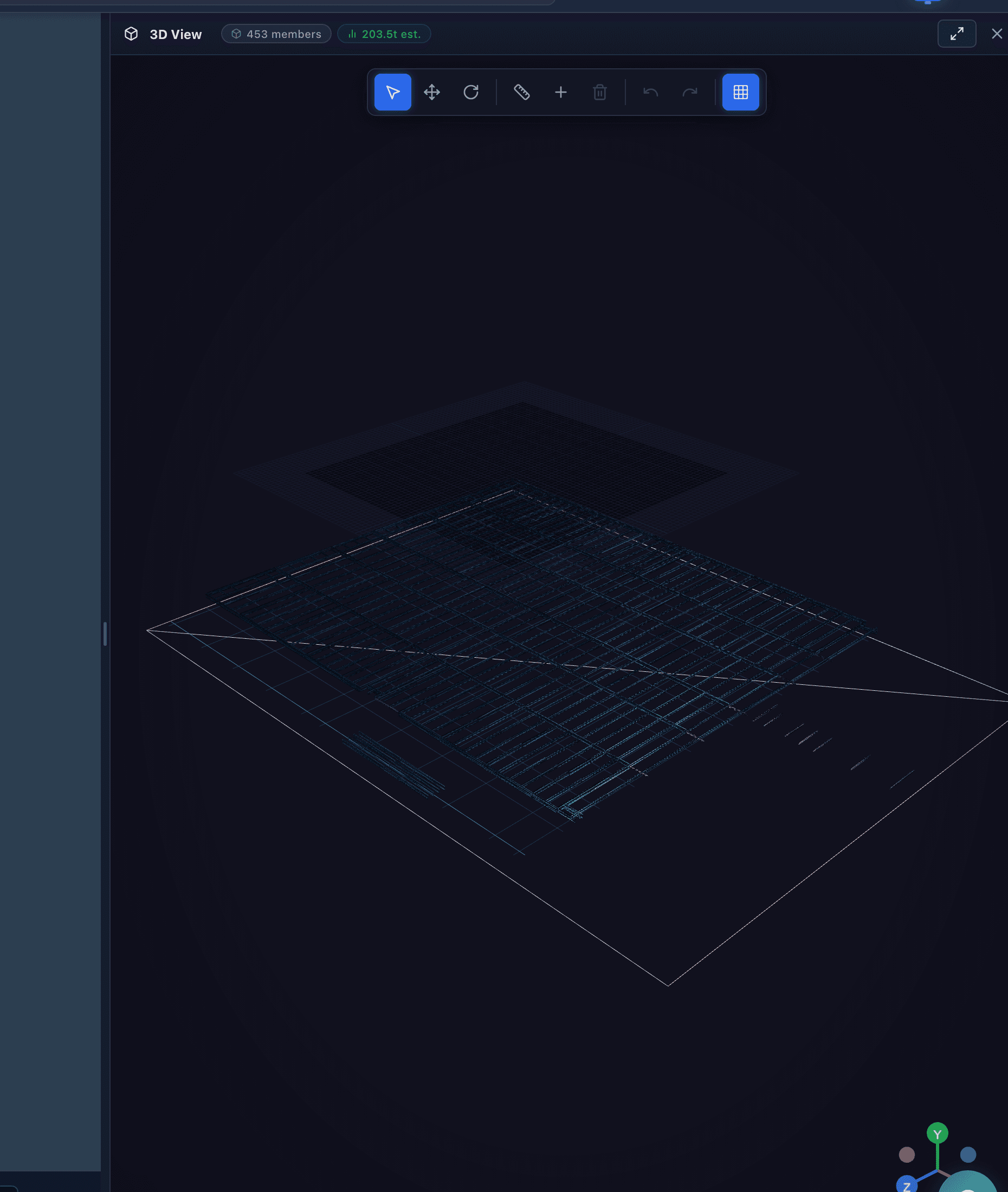 Wireframe view of the structural model